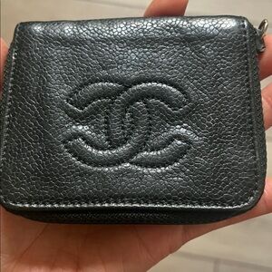 CHANEL Textured Black Leather Wallet